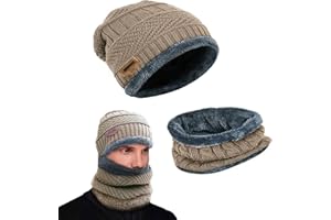 May Huang Bonnet Hat, Tricotés Hiver Bonnet Echarpe, Homme et Femme Chapeaux d'hiver Chauds, Bonnet Chapeau Écharpe Ensemble, Tour de Cou Doublure Polaire Tricoté nsemble Epais