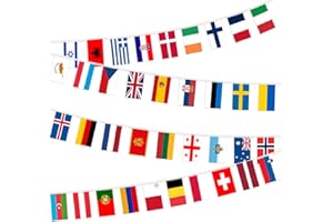 WOILTRYN Eurovision Bunting Party Decorations, 37 Country Fabric European Flag Bunting- 12m Long 2025 Eurovision Song Contest Decorations for Indoor Outdoor Garden Bar (1 Pack)
