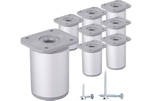 DIFORMA (Paquete de 8 piezas) Patas de muebles redondas de altura ajustable, Materiales: Plástico, Aluminio. Tornillos incluidos (8, 6 cm de altura)