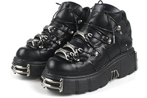 DONLIS Damen High Heel Stiefel,Heavy Metal Rock Style Lederschuhe,Gothic Plateaustiefel,Punk Chunky Heel Schnürstiefeletten