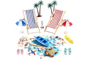IJHYGD Mini Liegestuhl Deko Klein 16Pcs Puppenhaus Möbel Deko Meer und Strand Miniatur Strand Mini Strandkorb Stranddeko Mikrolandschaft Miniatur Gartenmöbel Sonnenschirm Sommerdekorationen Wohnzimmer