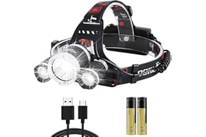 Boruit RJ3000 Torcia Frontale Ricaricabile, Proiettore LED ultra luminoso da 5000 lumen, LED bianchi, resistente all'acqua IPX4,proiettore perfetto per corsa, campeggio,escursioni