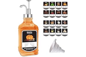 HMJIA Dispenser per Sciroppo di Caffè Caraffa per Sciroppo in Vetro da 500ML con Etichette e Pompa Sispenser per Vaniglia e Caramello per Bar e Accessori da Cucina (1 pezzo - Argento Quadrato, 500ML)