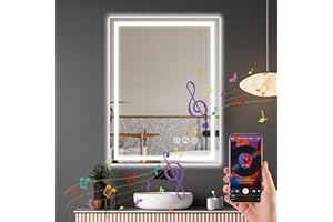 Ratsamee Bluetooth LED Bathroom Vanity Mirror with LED Lights - 600×800 MM Anti-Fog Wall Mirror, 3-Color Dimmable Frontlit Illumination for Makeup, Wall Mounted Bathroom Lighting