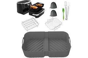 ChicSoleil 7pcs Accessoire Air Fryer,Moule Air Fryer pour Ninja Foodi Flex 10,4L AF500EU,Moule Silicone Air Fryer pour Ninja Foodi Dual Zone Flex AF500EU,Comprend Grill,Gants,Brosses,Pinces