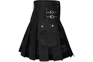 CAXNDYCING Uomini Colore Giuntura Scozzese Kilt Uomini Kilt Tradizionale Tartan Irlandese Gotico Gonna a Pieghe Tartan Kilt Individualità Vintage Tattico Cargo Kendo Kilt