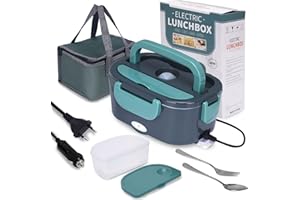 XREXS Scaldavivande Elettrico, Porta Pranzo Elettrico 3 In 1 (12V/24V/220V), 1,5L Scalda Vivande Portatile Elettrico, 60W Schiscetta Elettrica per Auto, Camion, Casa o Campeggio