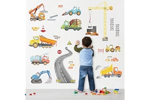 wondever Naklejki ścienne z kopaczem traktorów, pojazdy budowlane, koparka, żuraw, akwarela, odklej i przyklej, naklejki ścienne do pokoju dziecięcego, pokoju dziecięcego, sypialni chłopców