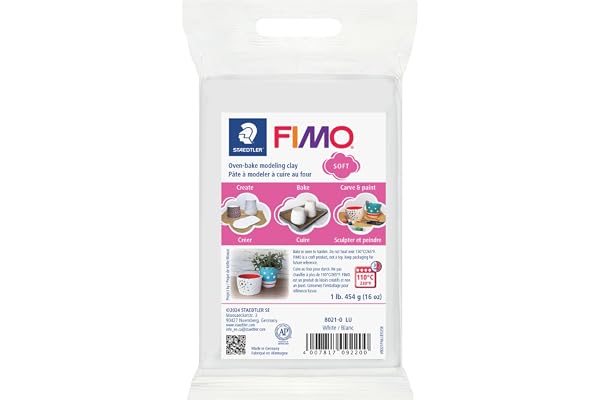 Staedtler Fimo Soft, Pte À Modeler Blanche durcissant au Four, pour Débutants et Artistes, souple et Facile À Démouler, Pain de 454 Grammes, 8021-0