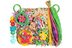 YIXUND Vogel-Spielzeug: Grasmatte und Kletterwand für Wellensittiche, Papageien, Nymphensittiche, Kanarienvögel – Futterspielzeug für Käfig, kleine bis mittelgroße Vögel