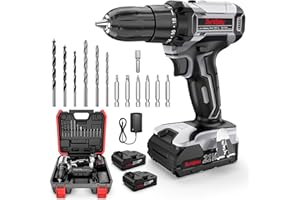 Cordless Screwdriver Set, Cordless Drill 21 V - Sundpey 18+1 Cordless Drill with 2 Batteries 2.0 Ah, 45 Nm Max Torque, 2-Gear, LED Light, 10 mm Drill Chuck, Lightweight Cordless Drill and Cordless
