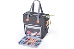 Luxja Bolsa de Labores de Punto, Bolsa Para Crochet, Almacenamiento Ovillos Bolso para madejas de hilo, ganchos de ganchillo, agujas de tejer y otros accesorios pequeños, Gris