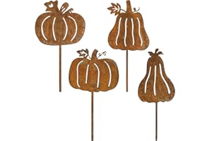 BOFUNX 4pcs Piquet de Jardin Decoratif en Métal Rouillé Décoration de Jardin Automne Citrouille Signes de Jardin Décorations Extérieures Pelouse Terrasse Balcon