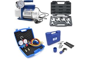 3S SuperSamaStore Kit Professionale Climatizzazione, Set Strumentazione per Installatori Impianti di Condizionamento, Pompa Vuoto 42Lt, Cartellatrice, Chiave Dinamometrica, Manometri R32 R410A R134A