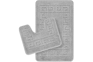 Surya Set Tapis Salle de Bain et WC 2 Pièces - Ensemble de Tapis de Bain Antidérapant et Tapis de Toilette WC Lavable en Machine - Tapis Sortie de Douche et Tapis WC Contour Ultra Absorbant - Gris