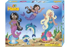 Hama Perlen 3150 Geschenk-Set Meerjungfrauen mit ca. 4.000 bunten Midi Bügelperlen mit Durchmesser 5 mm, Motivvorlage und 2 Stiftplatten, inkl. Bügelpapier, kreativer Bastelspaß für Groß und Klein