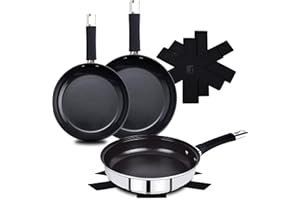 ‎BERGNER BERGNER BASTER – 6-teiliges Bratpfannen-Set aus Edelstahl 20 + 24 + 28 cm mit Hohlgriffen – inklusive Schutzvorrichtungen – Silikongriffe und Antihaftbeschichtung – Induktions-Akku