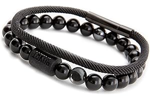 18KOra Pulseras hombre | Piedras Naturales 8mm | Set 2 piezas (ónix elástica + cuerda náutica) | Regalo elegante Día del Padre y eventos especiales, versátil, resistentes al agua y duradero