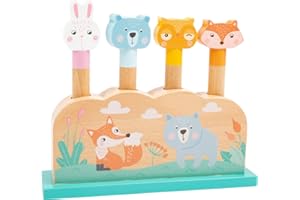 Small Foot 11474 Amusants Animaux de Saut en Bois, 4 Animaux Mignons à Pousser vers Le Bas Sautent Joyeusement dans L'air