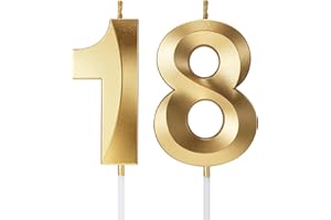 TOYVENTURES Birthday Candles Number Candles Age Year for Cakes Happy Birthday 3D Designed Wedding Anniversary Party Cake Topper Decorations (Gold, 18)