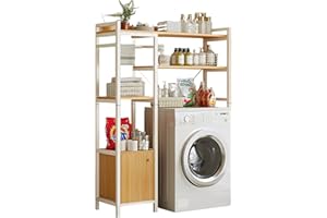 MAGIC SELECT Estantería Superior para Lavadora | Estante Organizador de Baño Ahorra Espacio | Mueble de Almacenamiento para Cuarto de Baño | Estante con 3 Baldas, 1 Cajón y 1 Barra Toallero. | Madera E1 y Acero.