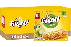 LU GRANY - 16 Boîtes de 6 Barres Pomme - 5 Céréales et Pomme - Lot Barres en Sachets Individuels - Format de Poche Pratique - Fabriqué en France - Lot de 16x125g