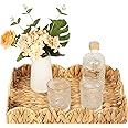 StorageWorks Rectangle Wicker Scalloped Tray, Rattan Serving Trays with Handles, Water Hyacinth Basket for Decorative & Organizing, 15.75" L x 11.5" W x 2.75" H