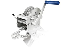 Husar Winch Cabrestante Manual de 2500 lbs | 1133 kg Con Cable de Acero De 10 metros, Fabricado En Acero Inoxidable, Freno de Trinquete, De Simple Efecto, Para Barcos, Remolques, Industria