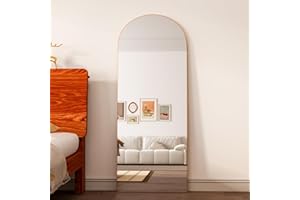 Elemango Bogen Ganzkörperspiegel, 165x60cm Groß Bodenspiegel, Gold Ganzkörperspiegel aus Holz, Gewölbter Vollspiegel stehend hängend oder lehnend, Ankleidespiegel für Schlafzimmer Wohnzimmer