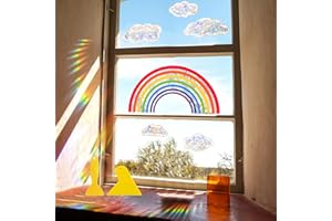 HEDMON 6 Stück Prisma Fensteraufkleber Vogelschutz, Sonnenfänger Aufkleber Fenster, Rainbow Suncatcher Sticker gegen Vogelschlag, Vogelabwehr für Fensterscheiben Glasscheibe Kinderzimmer-Regenbogenwolken