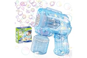 Babuloo Mini Bubble Gun, Small Bubble Machine for Kids Baby 5000+ Bubbles Per Minute with Bubble Solution/Lights, Portable Bubble Blower Toy Bubble Gun Blaster for Party Wedding Easter, Blue