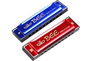 GENEIC Armónica de juguete para niños, 2 unidades, 10 agujeros, para niños y principiantes, color rojo y azul