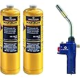 Super Instant Fire TT2000 Blow Torch and 2 x Mapp+ Gas Cylinder | Blowtorch & Map Gas Canisters for Soldering Brazing Thawing Heat Treatment | Gas Blow Torch Plus Gas Map+ Gas Included|by Pipestation