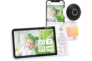 Leapfrog LF3915HD Smart WiFi Video Baby Monitor with Camera & Audio,Remote Camera Pan-Tilt-Zoom,5" HD 720p Display,110 Wide-angle view,Color Night Vision,Adaptive Touch Color Night Light,Two way talk