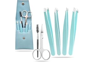 KS LUX Pinzas cejas, pinzas depilar profesionales, Set 4 tipos pinza depilar, un cepillo cejas y tijeras cejas. Regalo pareja, Pinzas cejas profesional, Pinza ceja Pinzas de depilar.