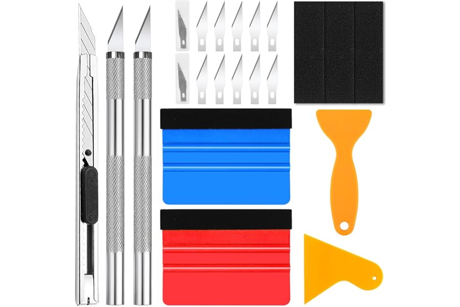 Hengxinc 19 Pcs Vinyl Wrap Tools with 2 Replacement Felt, Vinyl Wrap Squeegee Kit, Wallpaper Smoother Tool for Car Wrapping, Window Films, Protective Films, and Bubble Removal