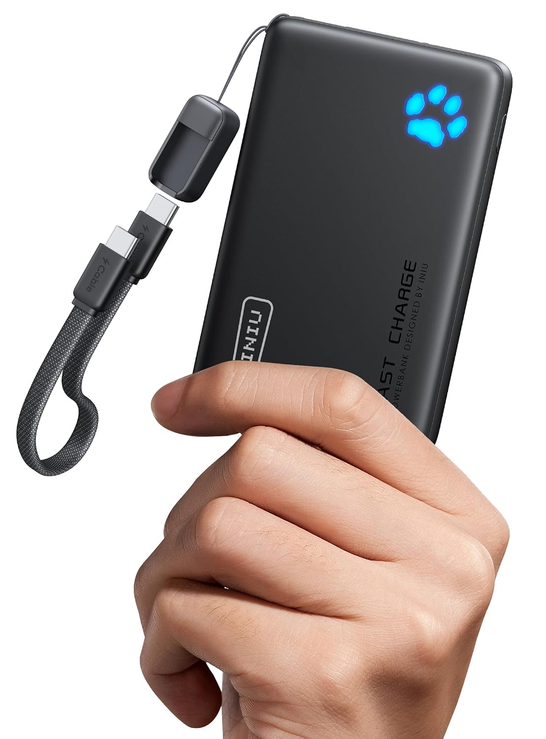 INIU Power Bank, Piccolo 45W Ricarica Rapida 10000mAh Powerbank con Cavo USB C Staccabile, Idoneo per Volo, Essenziali da Viaggio, Caricatore Portatile per iPhone 17 16, Samsung S25 Xiaomi iPad ecc.