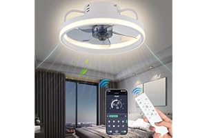 Eznaobo Ventilateurs de plafond 33/50 cm avec éclairage et télécommande, 6 vitesses, variateur d'intensité, application intelligente, éclairage silencieux et moderne pour salon,chambre (Blanc, 33cm)