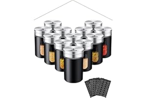 HOMGEN 12PCS Juego de Tarros de Especias de Acero Inoxidable 304 Organizador de Especias con Tarros, Ollas de Sal y Pimienta, Juego de Latas de Especias de Almacenamiento, Recipiente de Rspecias para Sal