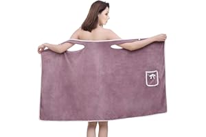 UEZETH Womens Wearable Bath Towel Soft Quick-Drying Bathtub Shower Dress Soft Fluffy Highly Water Absorbent Shower Cover up Bath Towel Wrap Bathrobe with Snaps and Pocket Home Spa Sauna Beach (purple)