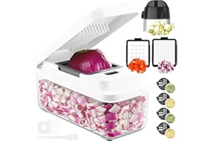 Vihoom Affetta Verdure, Tagliaverdure Multifunzione con 2 Lame Intercambiabili, Spiralizzatore di Verdure, Tagliaverdure Manuale per Taglio Rapidamente e Uniformemente Dei Cubetti