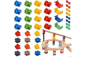 Shinybox 38 Piezas Conector de Pista de Juguete de Madera, Conectores de Carril de Plástico, Hacer Vías Tren Madera Juguete para Niños de 3 a 7 Años