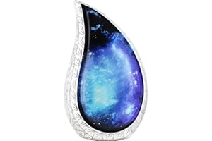 M MEILINXU Teardrop Decorative Urns, Funeral Cremation Urns for Human Ashes - Display at Home or in Niche at Columbarium, Engraved Aluminum Urns for Ashes Adult Male or Female, Blue Starry Sky -Large