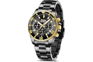 HANPOSH Reloj Hombre Cronógrafo de Acero Inoxidable Impermeable Fecha Analógica Reloj de Cuarzo de Negocios Casual Moda Relojes de Pulsera para Hombres