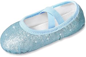 Comfyouth Ballet Shoes Girls Glitter Dance Shoes Split Sole Ballet Flats Leather Ballerina Shoes Ballet Dance Slippers with Elastic Cross Straps for Toddlers Kids