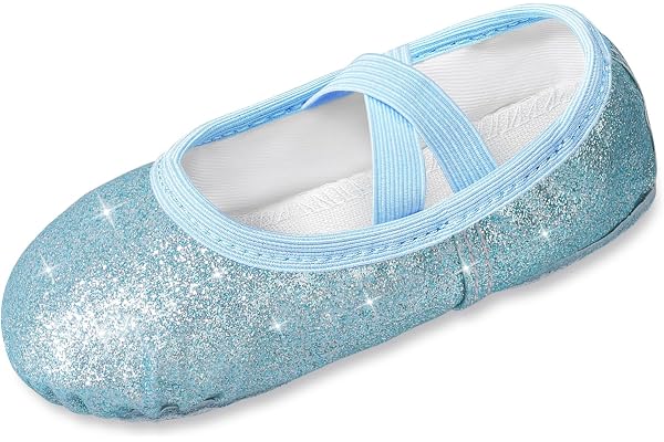 Comfyouth balettskor för flickor småbarn glitter dansskor delad sula balettskor barn baletttofflor med elastiska korsband