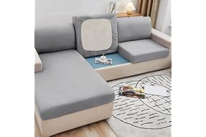 Rosnek Sofa Cushion Covers, High Stretch Sofa Seat Slipcovers, Couch Cushion Cover Universal for 2 Seater Sofa Furniture Protector Non-Slip with Elastic Bottom, Light Grey