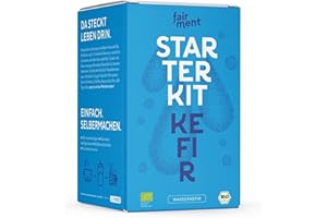 ‎FAIRMENT fairment Starterkit Wasserkefir - veganen Wasser-Kefir einfach selber machen - Starterset enthält Bio Kefirkristalle (Kefirpilz), Glas, Zutaten, Zubehör und Rezepte
