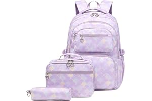 BANSUSU 3Pcs Mermaid Scale Backpack Set for Girls with Lunchbox ＆ Pencil Case, Mermaid Girls Backpack School Bag and Lunch Bag Set