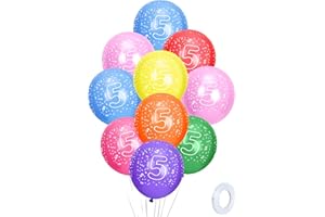 ONLYQIQIU 5th Birthday Balloons Pack of 10, 12'' Multicoloured Numbers Printed Latex Age Balloons for Girls Boys 5 Year Old Birthday Decorations, 5th Anniversary Party Supplies